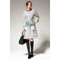 OEM Factory Price Fashion Long Winter Woman Coat Grey Trench Coat with Printed Peacock